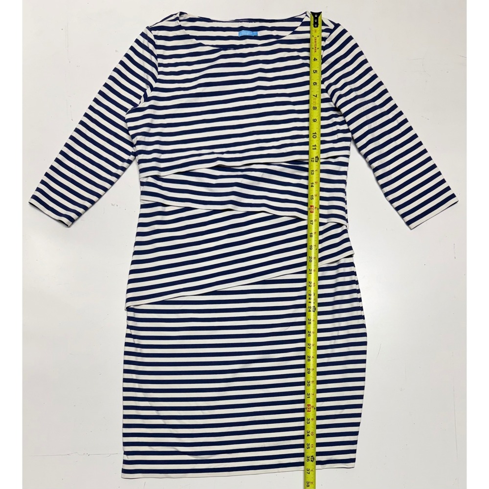 J.McLaughlin Catalina Cloth Striped Sheath Dress Navy White 3/4 Sleeve Large